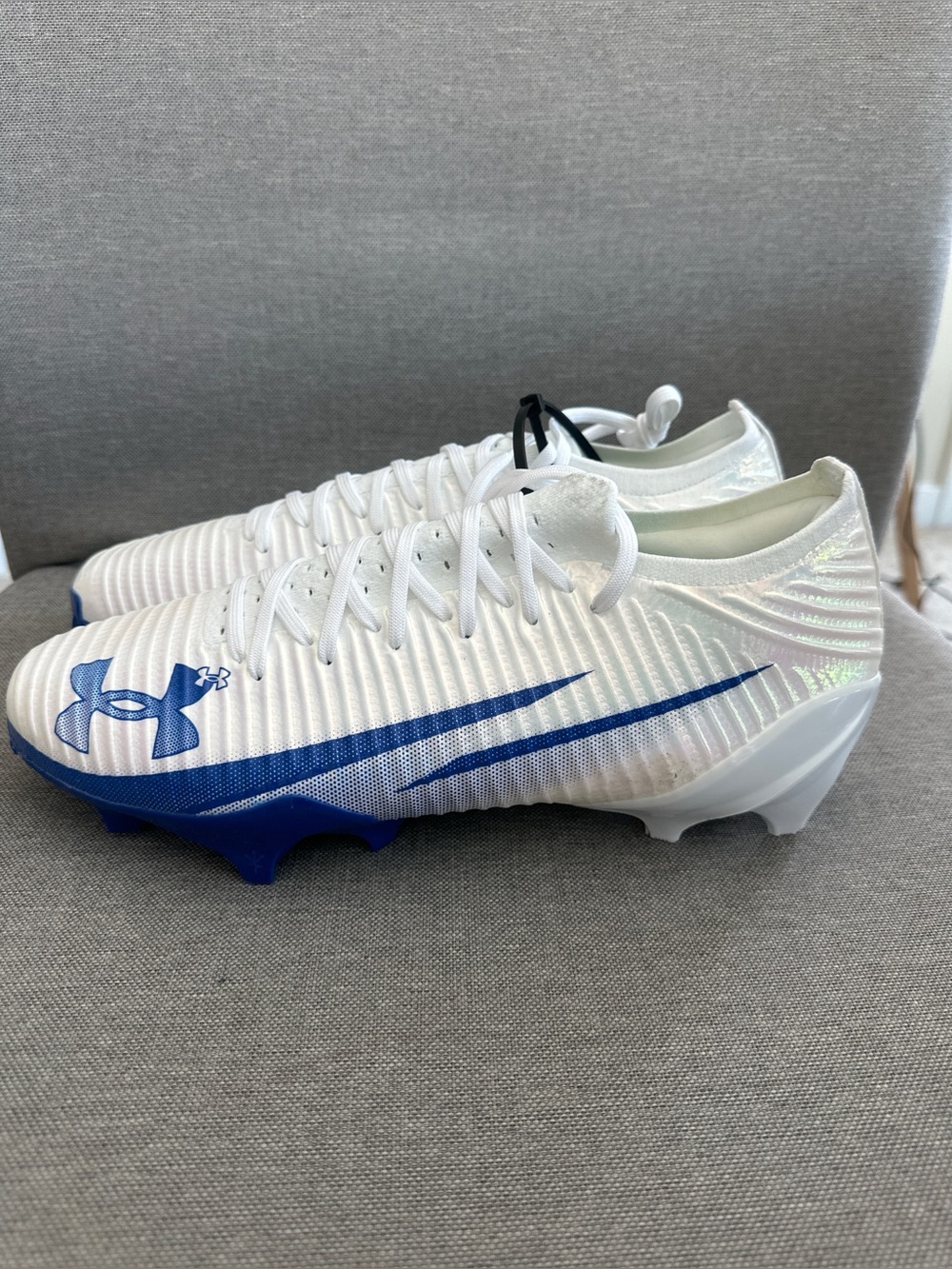 Under Armour Blur Pro Football Cleats White Royal Blue Mens Size 13 3028220-106